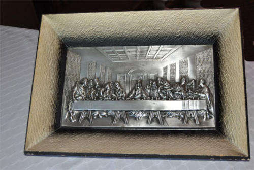 metal picture (pewter?) the last supper