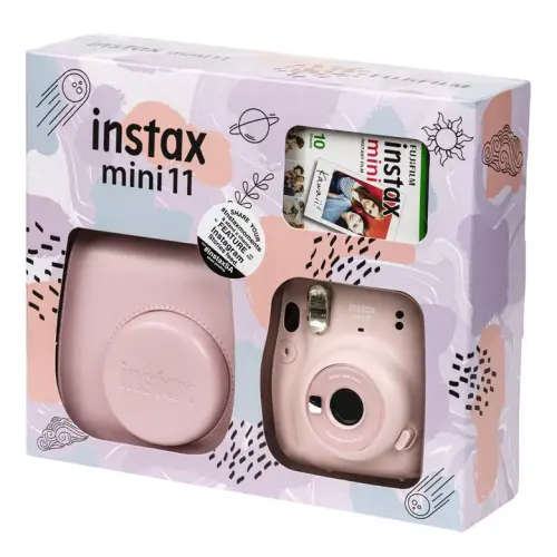 Fujifilm Instax Mini 11 (Blush Pink) + 1 Film + 1 Case Instant Film Camera