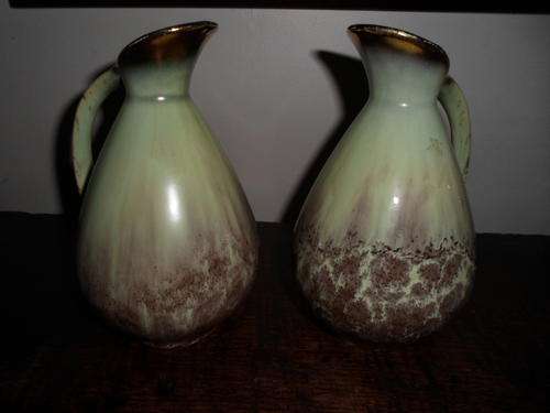 PAIR OF DRIP GLAZE GERMAN JASBA PITCHERS