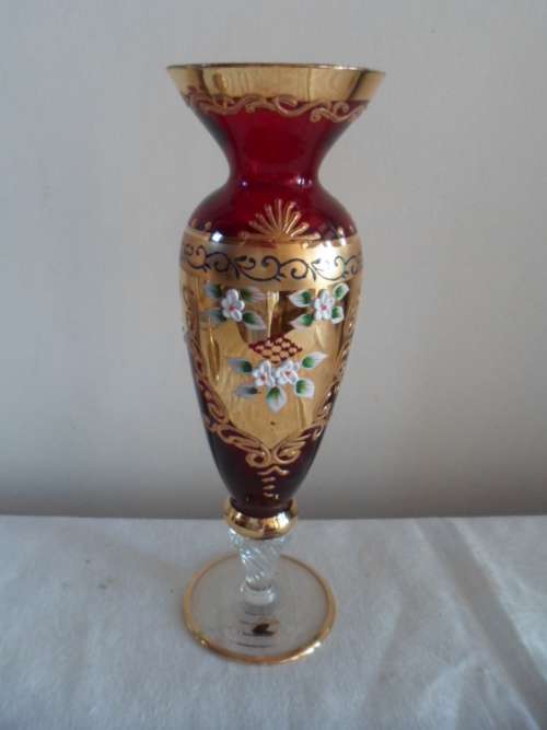 LOVELY VINTAGE RUBY RED HAND PAINTED VENETIAN VASE