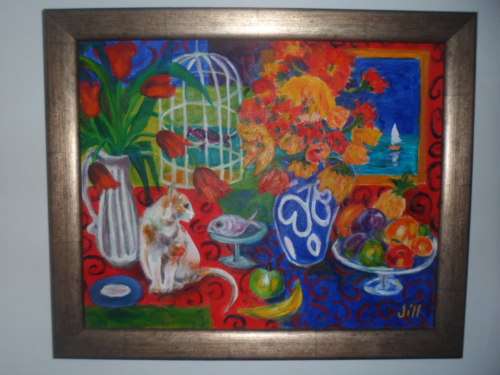BRIGHT AND CHEERFUL STILL LIFE ON CANVAS BY JILL