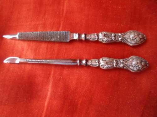 SILVER HANDLED, CHERUB EMBOSSED, MANICURE SET