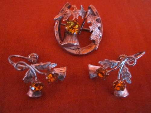 SILVER SCOTTISH THISTLE BROOCH AND EARING SET