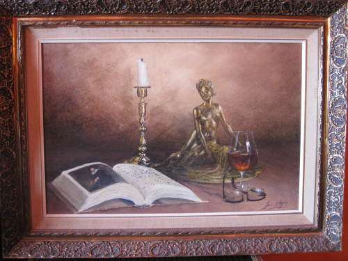 DENZIL HERRING STILL LIFE "READING BY CANDLELIGHT"
