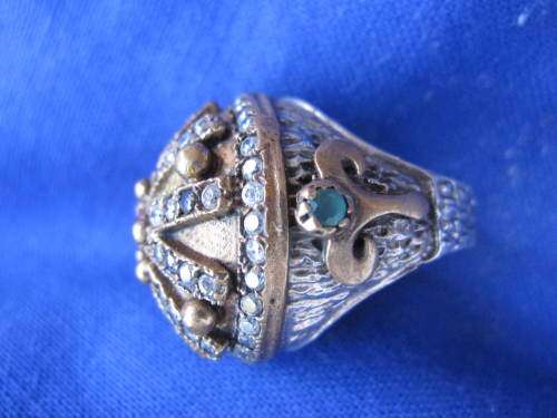 LARGE HEAVY SILVER RING WITH BRONZE ACCENT