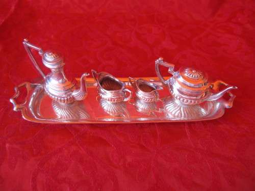 HALLMARKED MINIATURE TEA SET ON TRAY