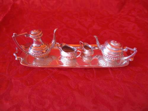 HALLMARKED MINIATURE TEA SET ON TRAY