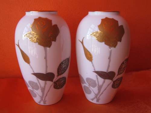 PAIR OF OKURA Noritake Japan Golden Rose Vases