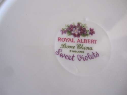 6 ROYAL ALBERT SWEET VIOLETS TRIOS. ONE BROKEN SAUCER