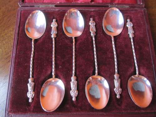 BOXED SET OF 6 SILVER APOSTLE SPOONS