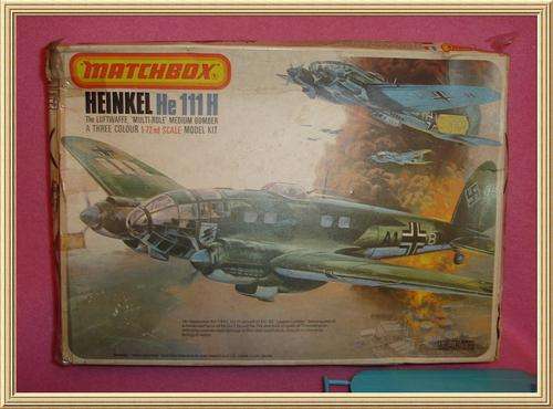Vintage Matchbox Airplane Heinkel He 111H Model Kit # PK403, 3 colour kit, 1:72 from Blisful