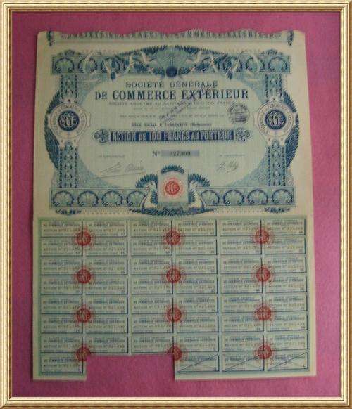 1928 - Share Certificate Societe Generale De Commerce Exterieur - Madagascar from Blisful
