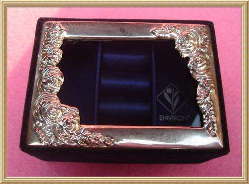 Environ Blue Velvet with Metal Rose Framed Jewellery Box from Blisful