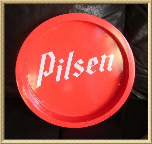 Round " Pilsen " Beer Tin Tray from Blisful