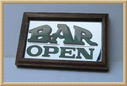 Bar Open Mirror Sign - Wood Framed from Blisful
