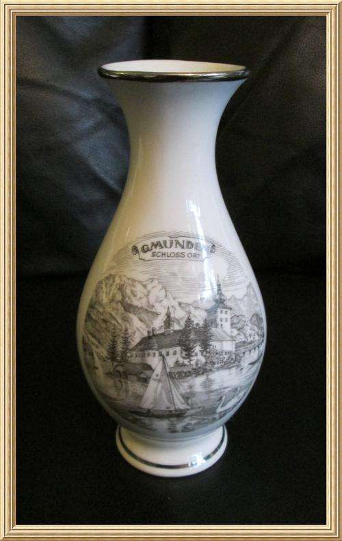 Austrian " Gmunden Schloss Ort " Silver Rimmed Porcelain Vase from Blisful