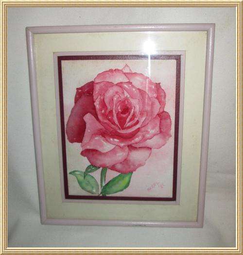 Vintage Original Glass & Wood Rose Frame signed "Hazel 85" from Blisful