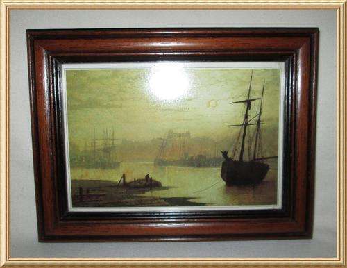 Vintage Solid Wood & Glass Framed " Ships " from Blisful