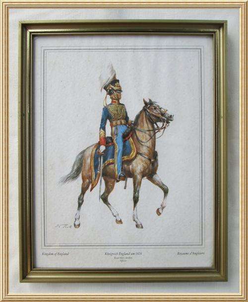 Vintage Military Glass Framed Signed Print England 1828 Royal Horse Artillery Officer-. from Blisful