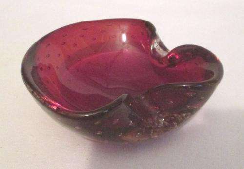 Mid-Century Ruby Red Murano Ashtray with controlled bubbles from Blisful