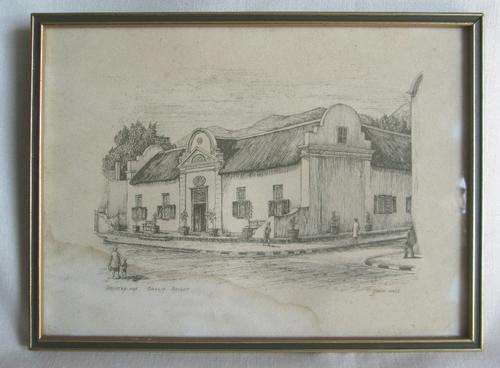 Vintage Glass Framed John Hall - Drostoy Hof, Graaff Reinet from Blisful