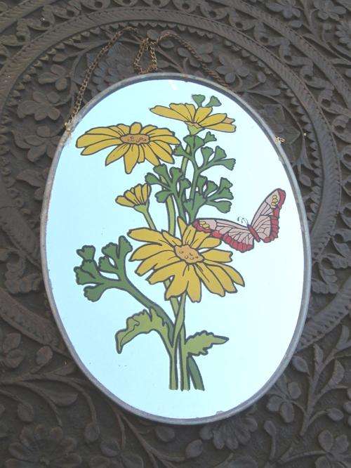 Vintage Oval Metal Rimmed Hanging Mirror from Blisful