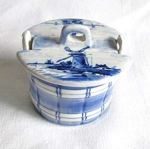 Vintage Delft Windmill & Boat Lidded Pale from Blisful