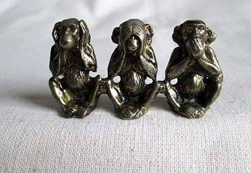 Vintage Solid Cast Metal Three Monkeys Hear, See & Speak No Evil from Blisful
