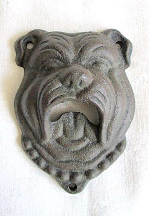 Vintage Cast Iron Wall Mounted Bull Dog Bottle Opener from Blisful