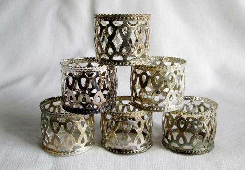 6 x Pierced Silver Plated Napkin Rings from Blisful