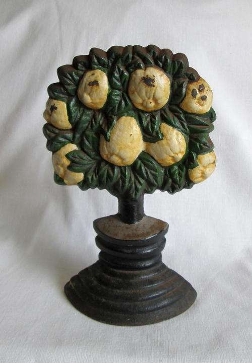Vintage Large Solid Cast Iron Lemon Tree Door Stop from Blisful