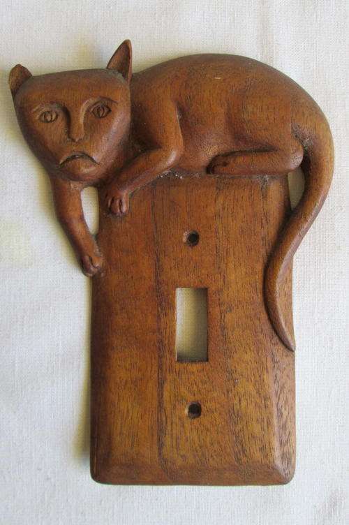 Vintage Wooden Kitty Light Switch Cover from Blisful