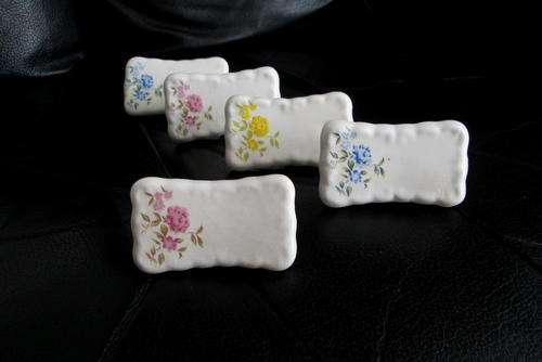 5 x Vintage Floral Porcelain Table Name-plates  from Blisful