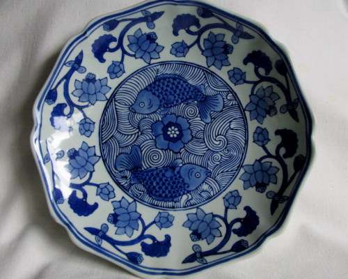 Aniique Chinese Blue & White Kangxi Nian Zhi Floral Plate from Blisful