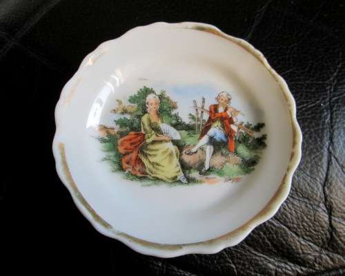 Vintage Romantic Scene Mini Porcelain Plate from Blisful