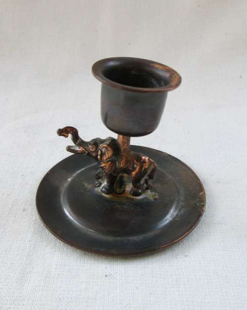 Vintage Copper Elephant Candlestick from Blisful