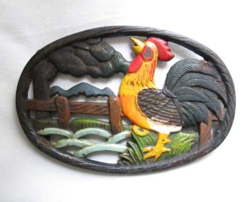 Vintage Cast Iron Rooster Trivet from Blisful