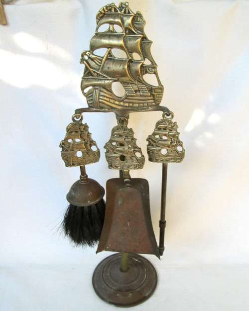 Vintage Brass Nautical Fire Iron Set from Blisful