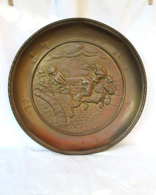 Vintage Large Copper Plaque Horse & Rider from Blisful