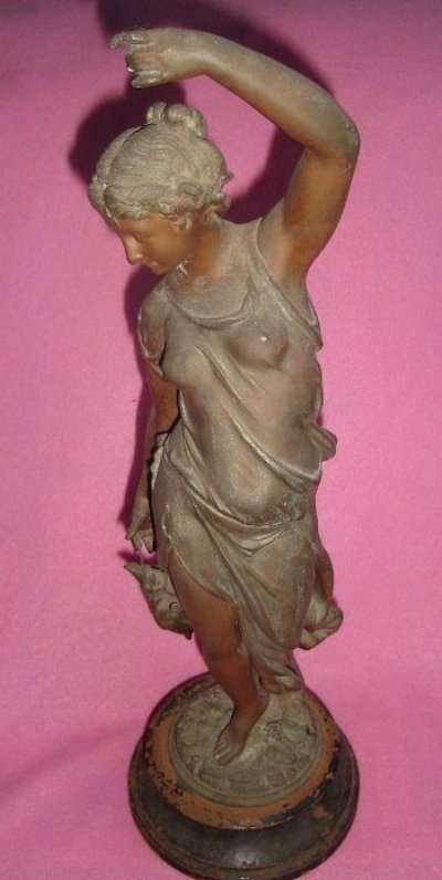 TALL 1900 era BRONZED " GYPSY with PHEASANT in hand " FIGURINE from BLISFUL