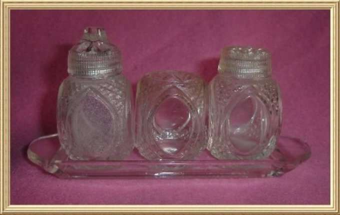 VINTAGE CUT GLASS CRUET SET with TRAY from BLISFUL