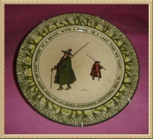 c1905 ROYAL DOULTON GALLANT FISHERS ISAAC WALTONWARE WALL PLATEfrom BLISFUL