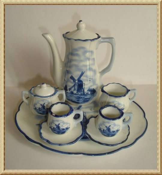 10piece mini DELFT BLUE & WHITE " WINDMILL " TEA for TWO SET from BLISFUL