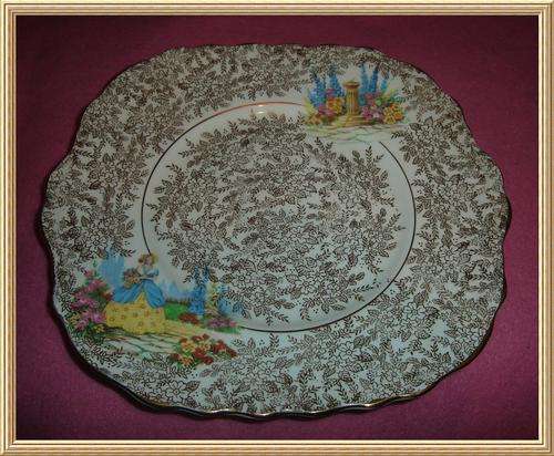 Vintage Colclough Crinoline Lady Gold Chintz Cake Plate from Blisful