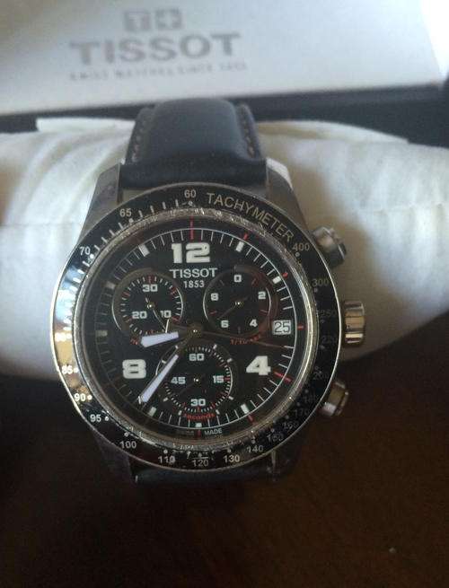 Tissot Men's T0394171605702 V 8 Black Leather Strap Chronograph Dial Watch