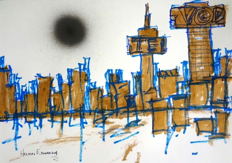 Hilton Edwards Abstract Art Painting - cityscape Gallery Retail R4 000