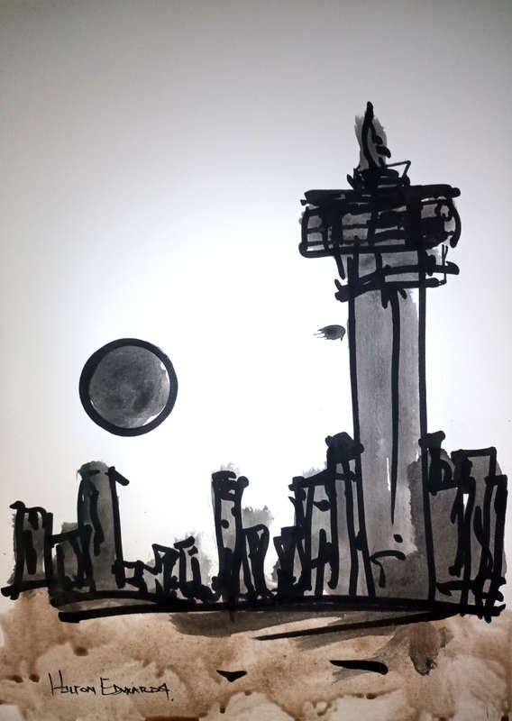 Hilton Edwards Abstract Art Painting - cityscape Gallery Retail R2 000