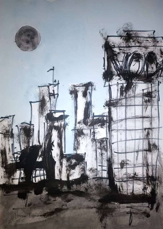Hilton Edwards Abstract Art Painting - cityscape Gallery Retail R4 000