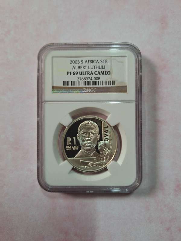 2005 SOUTH AFRICAN SILVER R1 - ALBERT LUTHULI PF69 ULTRA CAMEO