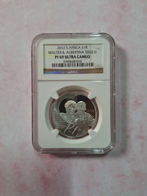2012 SOUTH AFRICAN SILVER R1 - WALTER & ALBERTINA SISULU PF69 ULTRA CAMEO